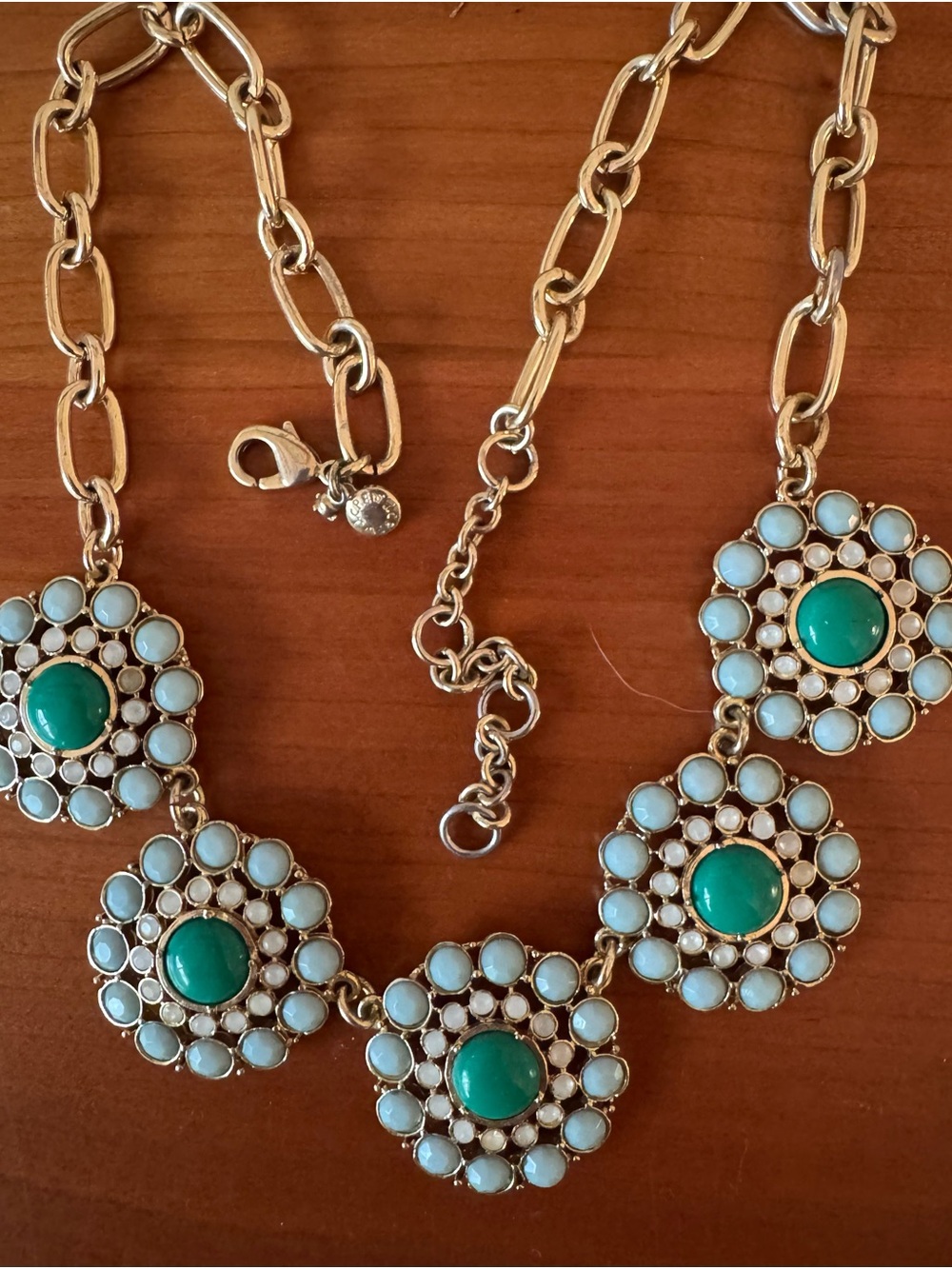 J. Crew Factory Gold-Tone Necklace with Turquoise and Light Blue Medallions